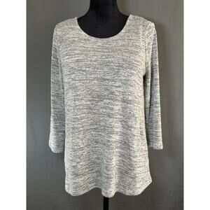 Market & Spruce Gray Heather Keyhole Back Knit Top M Stretchy 3/4 Sleeve